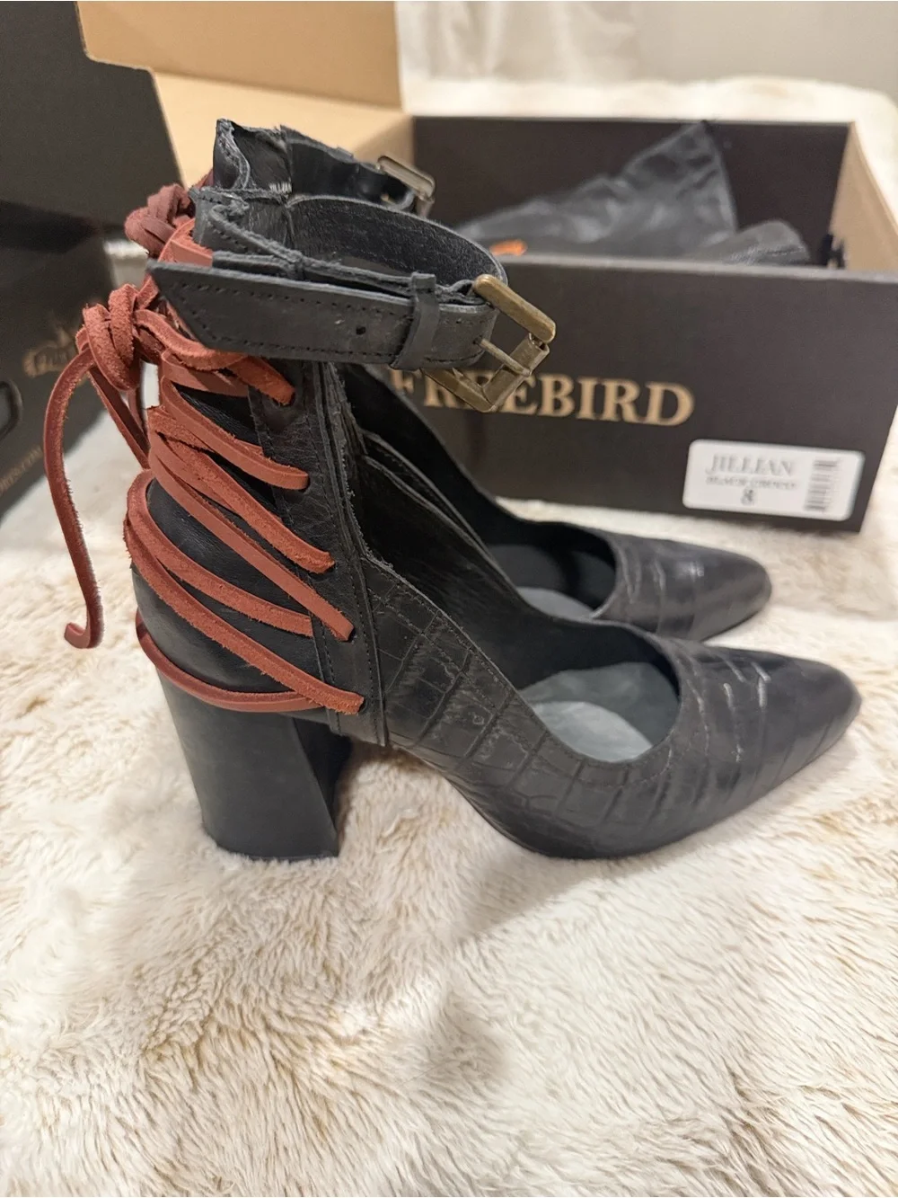 Freebird by Steven Jillian Black Chocolate Leather Heels Size 8 NIB + Dust Bag